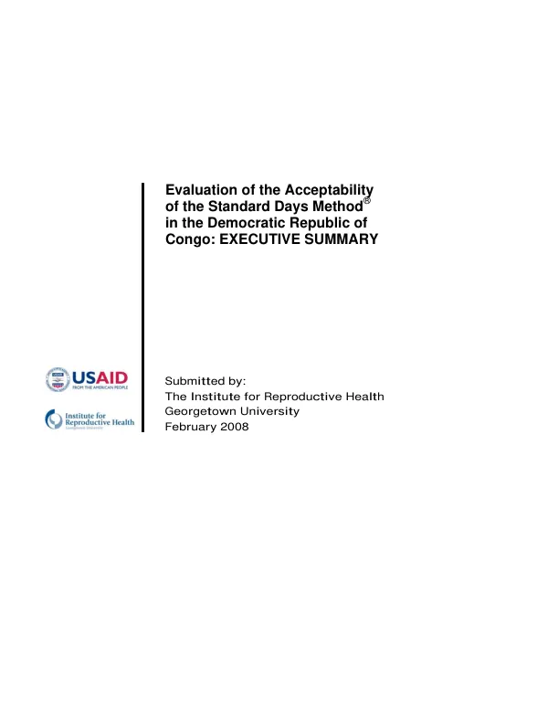 Evaluation of the acceptability of the Standard Days Method(R) in the Democratic Republic of Congo : executive summary