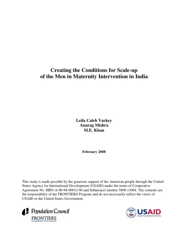 Creating the conditions for scale-up of the men in maternity intervention in India