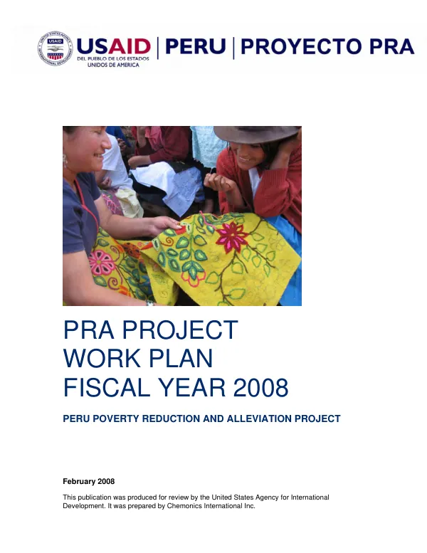 PRA project work plan fiscal yeaer 2008, October 2007-September 2008