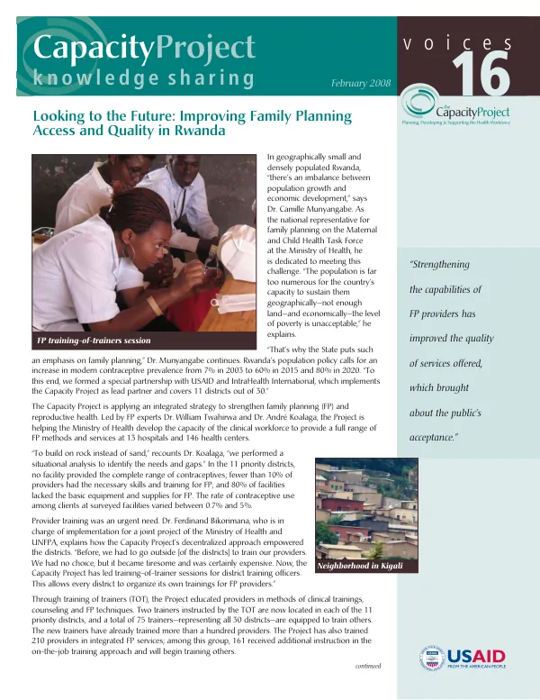 Looking to the future : improving family planning access and quality in Rwanda