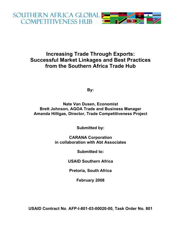 Increasing trade through exports : successful market linkages and best practices from Southern Africa trade hub