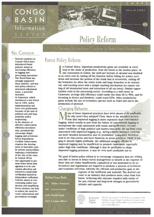 Policy reform : a necessary but insufficient condition for forest management