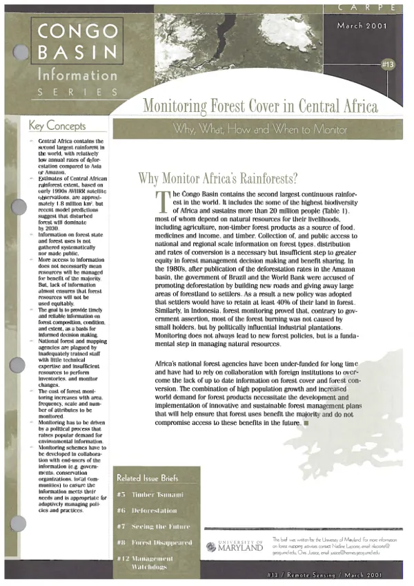 Monitoring forest cover in Central Africa : why, what, how and when to monitor