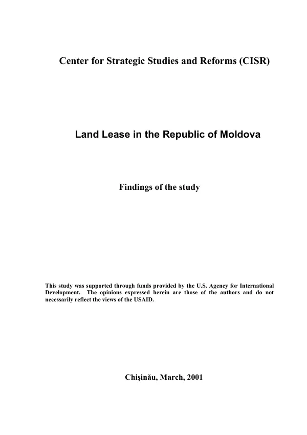 Land lease in the Republic of Moldova : findings of the study