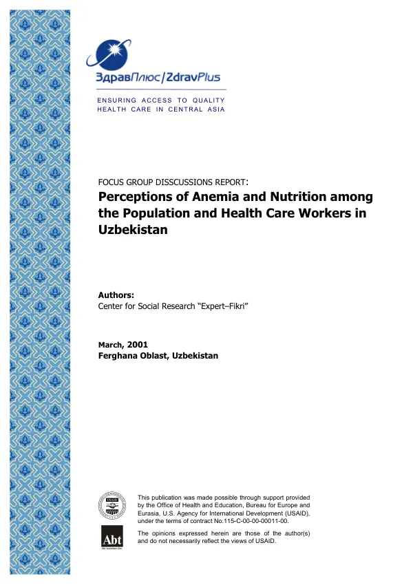 Perceptions of anemia and nutrition among the population and health care workers in Uzbekistan