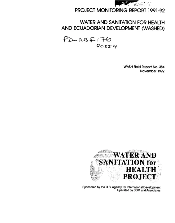 Project monitoring report 1991-92 : water and sanitation for health and Ecuadorian development (WASHED)