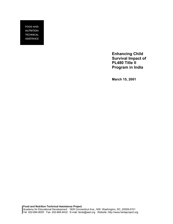 Enhancing child survival impact of PL480 Title II program in India