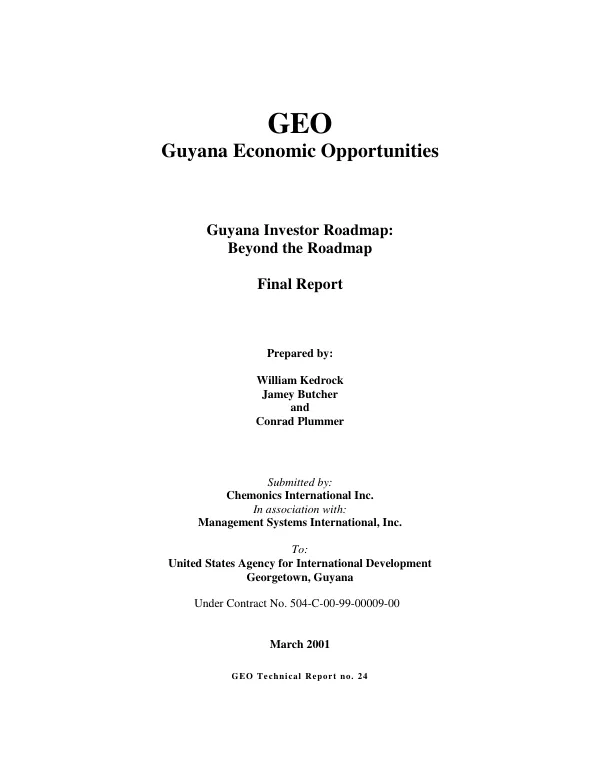 Guyana investor roadmap : beyond the roadmap -- final report