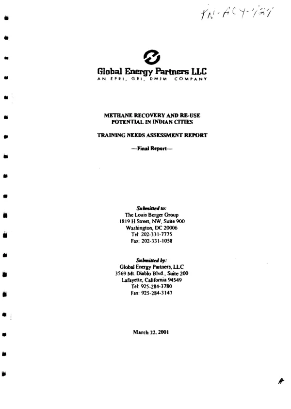 Methane recovery and re-use potential in Indian cities : training needs assessment report -- final report