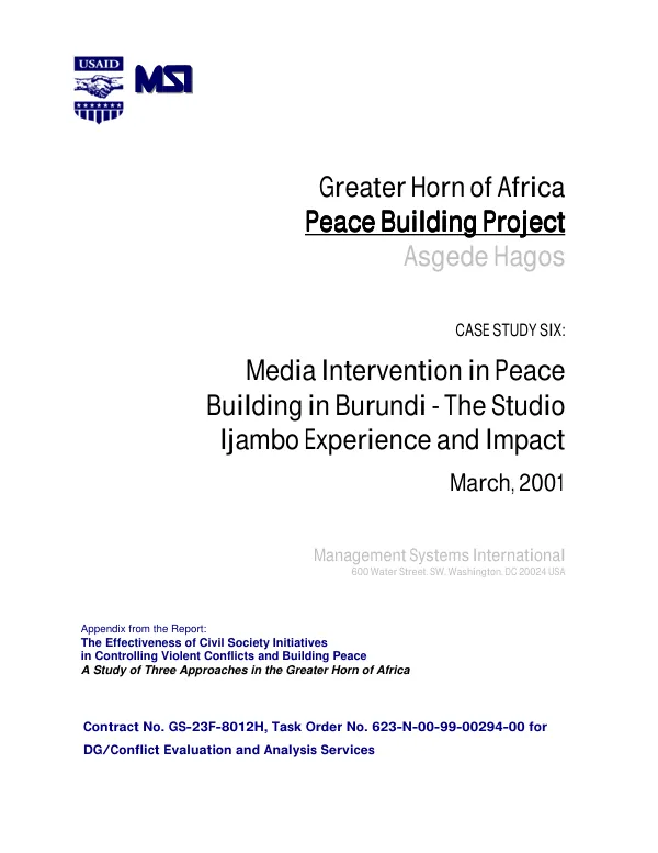 Media intervention in peace building in Burundi : the Studio Ijambo experience and impact