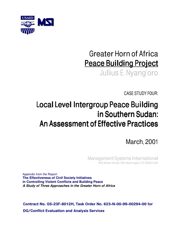 Local level intergroup peace building in southern Sudan : an assessment of effective practices