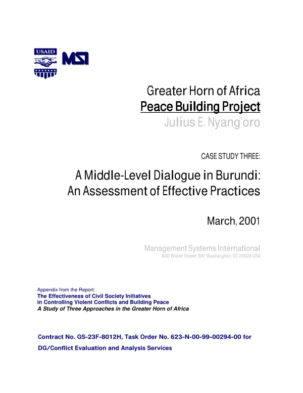 A middle-level [inter-ethnic] dialogue in Burundi : an assessment of effective practices
