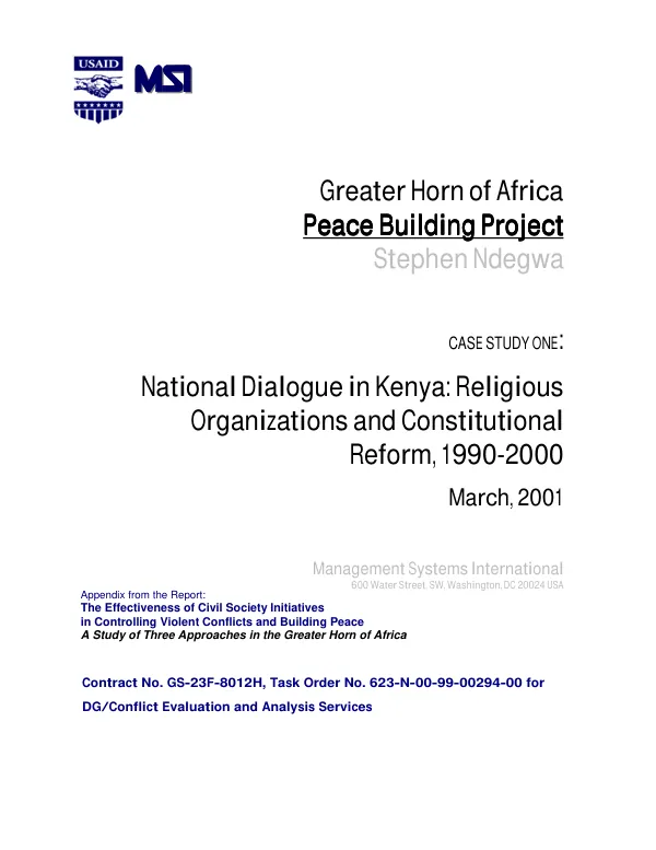 National dialogue in Kenya : religious organizations and constitutional reform, 1990-2000