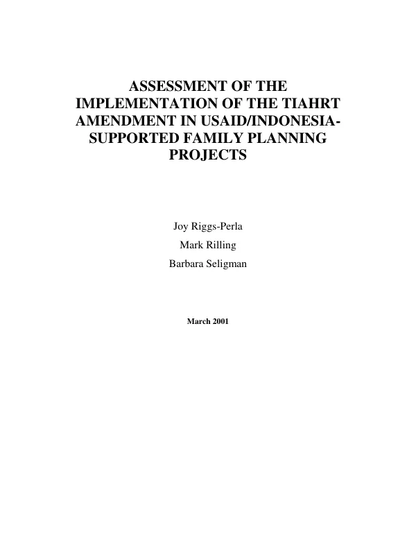 Assessment of the implementation of the Tiahrt Amendment in USAID/Indonesia-supported family planning projects