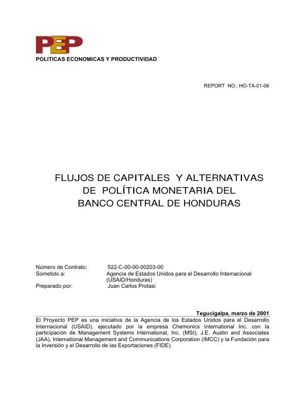 Flujos de capitales y alternativas de politica monetaria del Banco Central de Honduras
