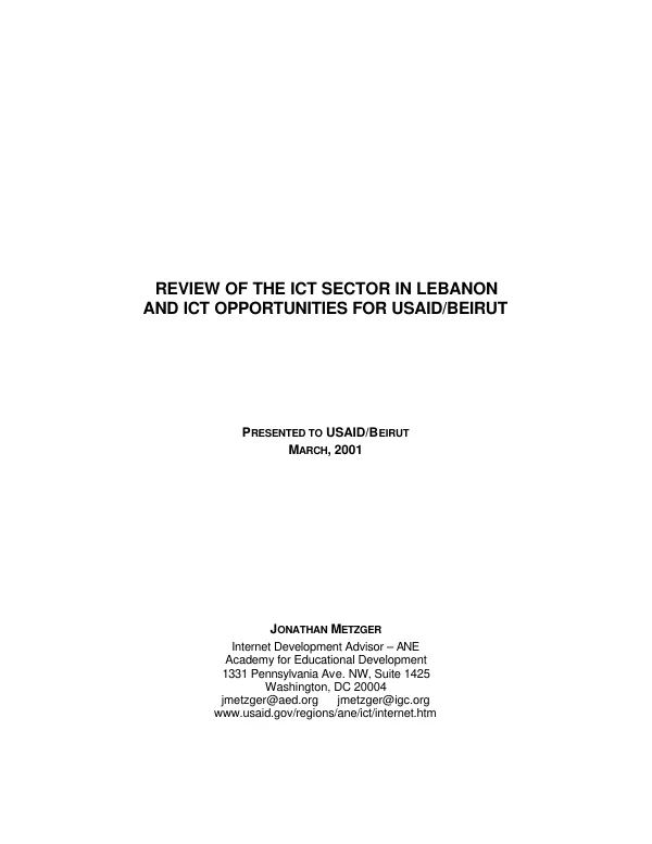 Review of the ICT sector in Lebanon and ICT opportunities for USAID/Beirut