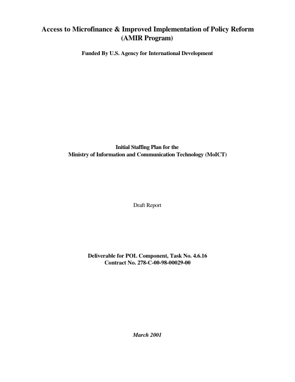 Initial staffing plan for the Ministry of Information and Communication Technology (MoICT), draft report