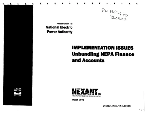 Implementation issues : unbundling NEPA finance and accounts