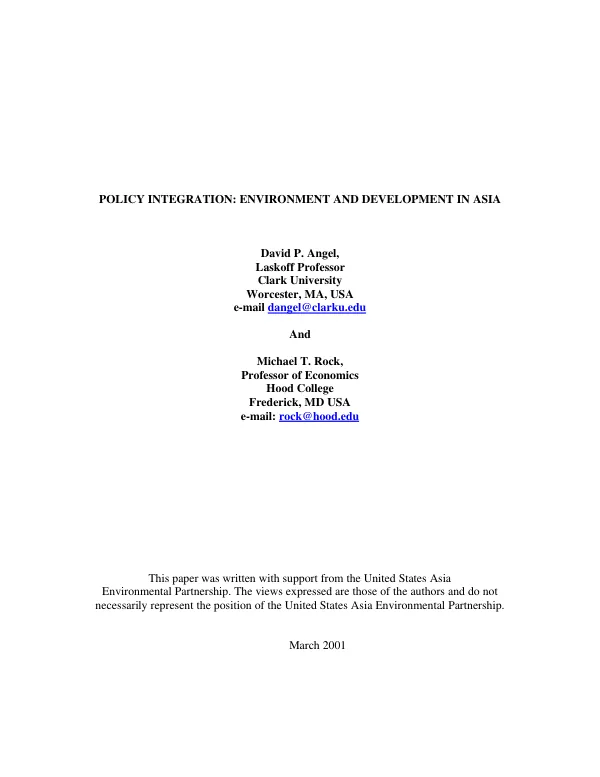 Policy integration : environment and development in Asia