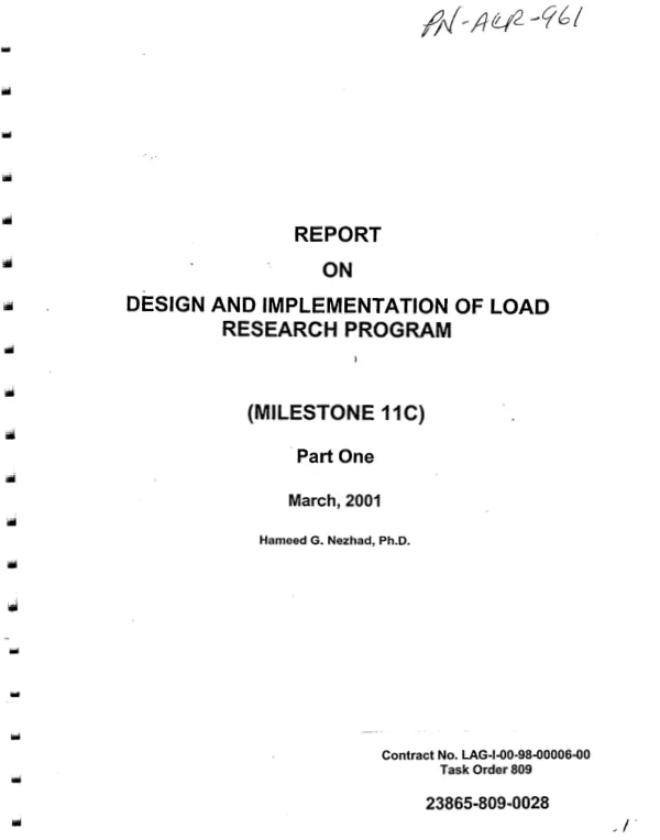 Report on design and implementation of load research program (milestone 11C) : part one