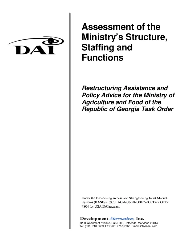 Assessment of the Ministry"s structure, staffing and functions