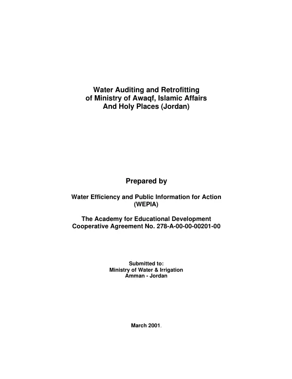 Water auditing and retrofitting of Ministry of Awaqf, Islamic Affairs and Holy Places (Jordan)