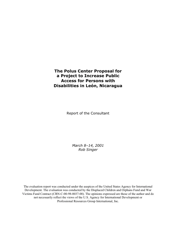 Polus Center proposal for a project to increase public access for persons with disabilities in Leon, Nicaragua