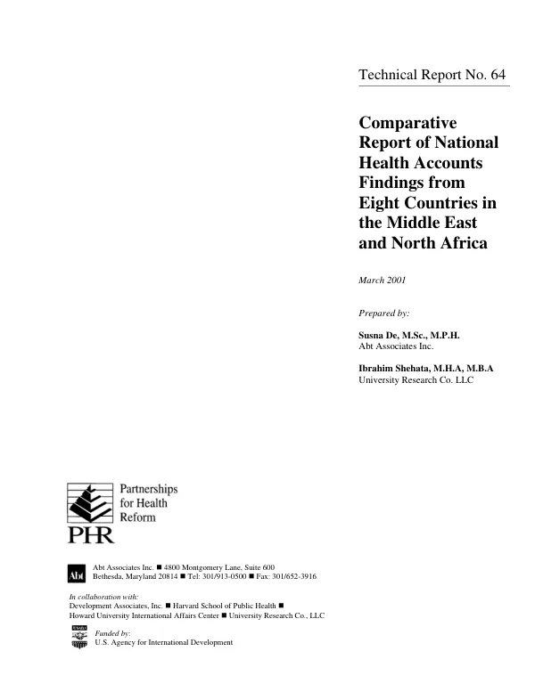 Comparative report of national health accounts findings from eight countries in the Middle East and North Africa