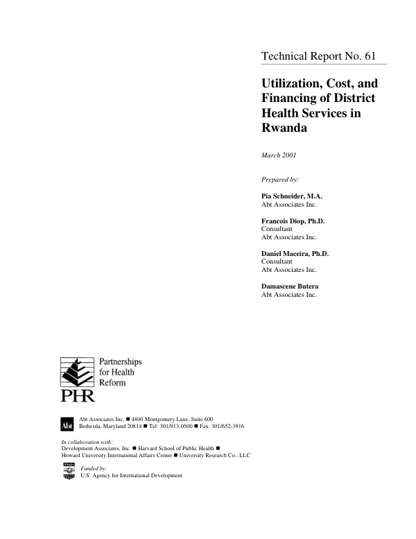 Utilization, cost, and financing of district health services in Rwanda