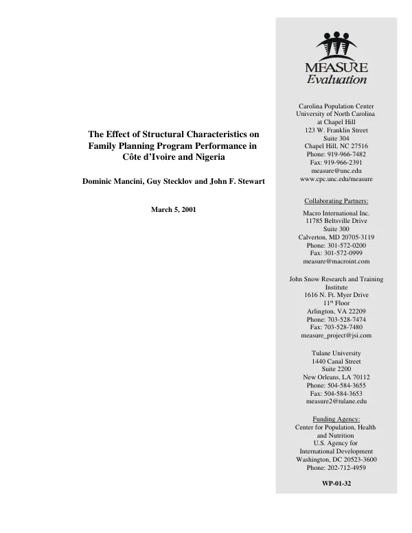Effect of structural characteristics on family planning program performance in Cote d"Ivoire and Nigeria