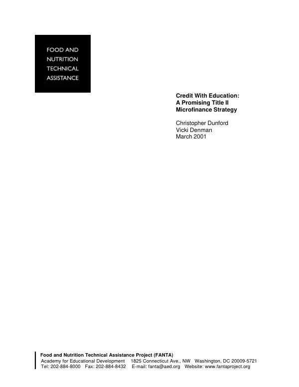Credit with education : a promising Title II microfinance strategy