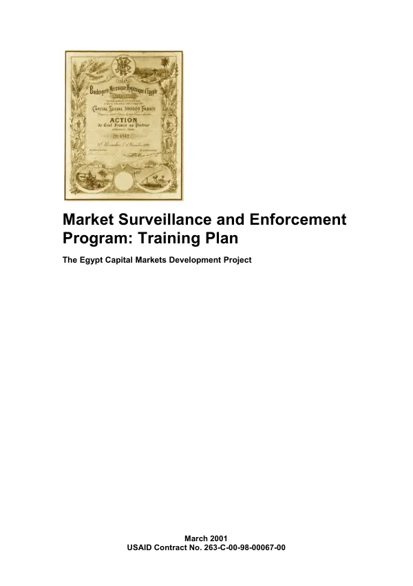 Market surveillance and enforcement program : training plan -- the Egypt capital markets development project