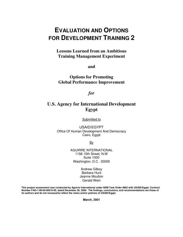 Evaluation and options for development training 2 [DT 2] : lessons learned from an ambitious training management experiment and options for promoting global performance improvement
