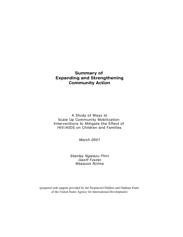 Summary of "Expanding and strengthening community action : a study of ways to scale up community mobilization interventions to mitigate the effects of HIV/AIDS on children and families"