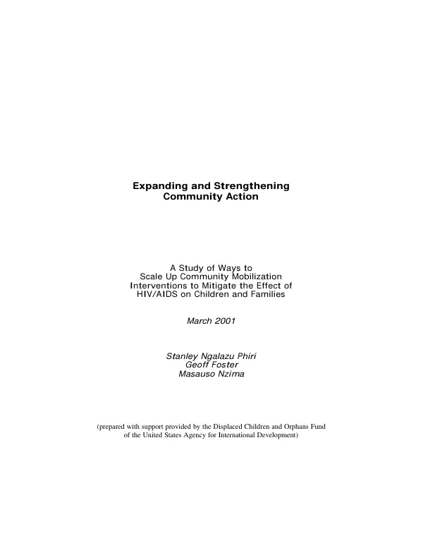 Expanding and strengthening community action : a study of ways to scale up community mobilzation interventions to mitigate the effects of HIV/AIDS on children and families