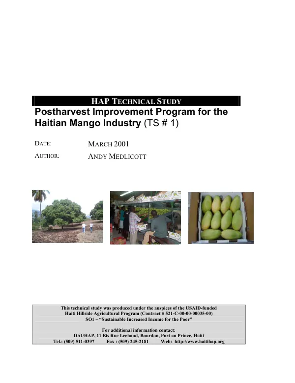 Postharvest improvement program for the Haitian mango industry