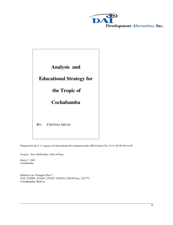Analysis and educational strategy for the Tropic of Cochabamba[, Bolivia]