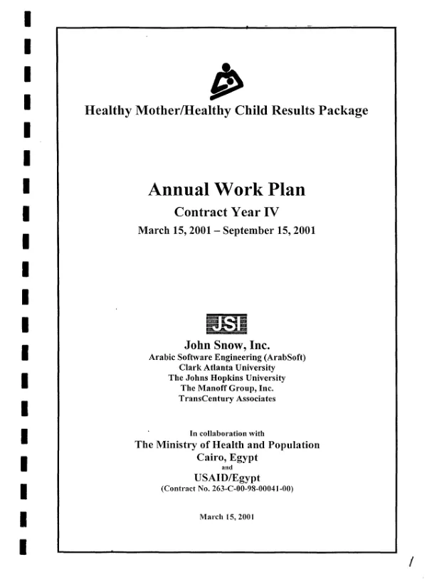 Healthy mother/healthy child results package : annual work plan -- contract year IV, March 15, 2001-September 15, 2001