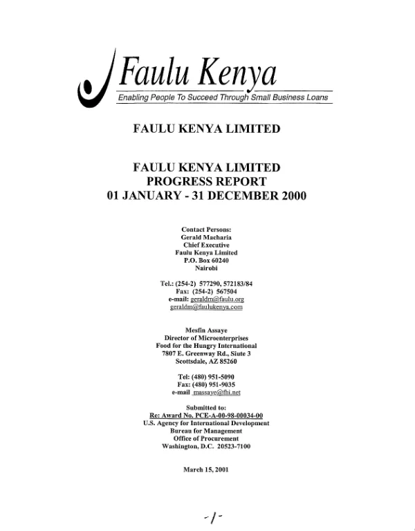 Faulu Kenya Limited : progress report, 01 January - 31 December 2000