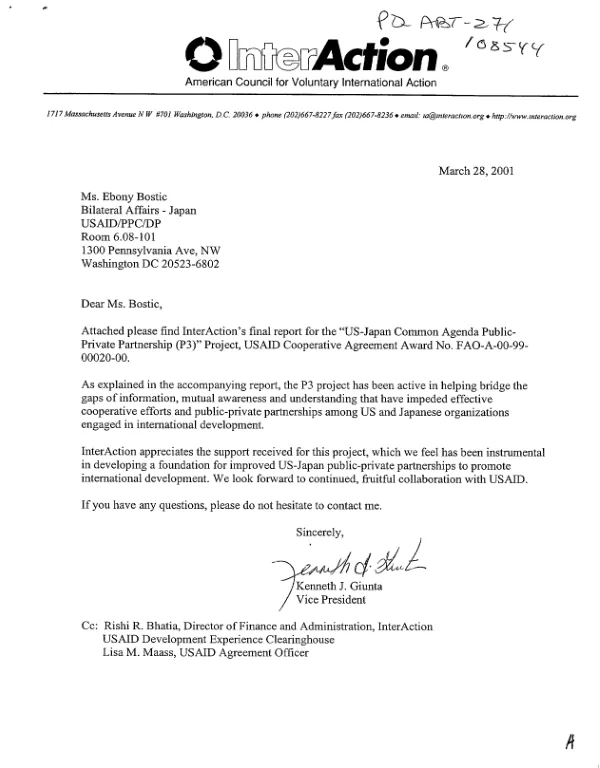 US-Japan common agenda public-private partnership (P3) initiative : program activities : cooperative agreement award no. FAO-A-00-99-00020-00 -- final report