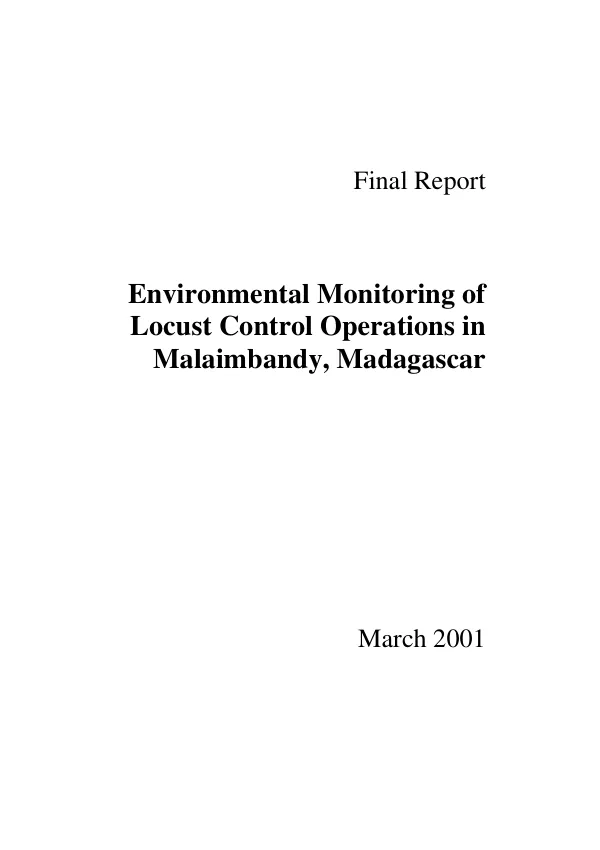 Final report : environmental monitoring of locust control operations in Malaimbandy, Madagascar