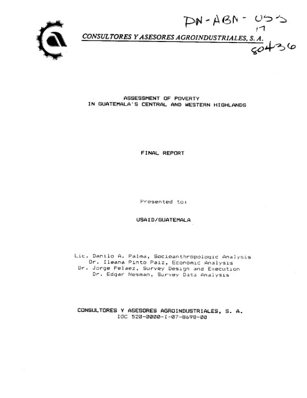 Assessment of poverty in Guatemala's central and western highlands : final report