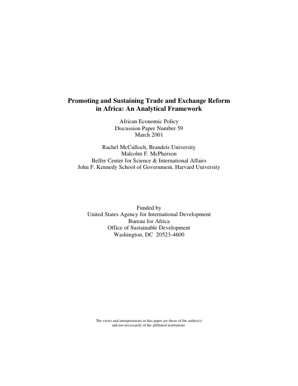 Promoting and sustaining trade and exchange reform in Africa : an analytical framework