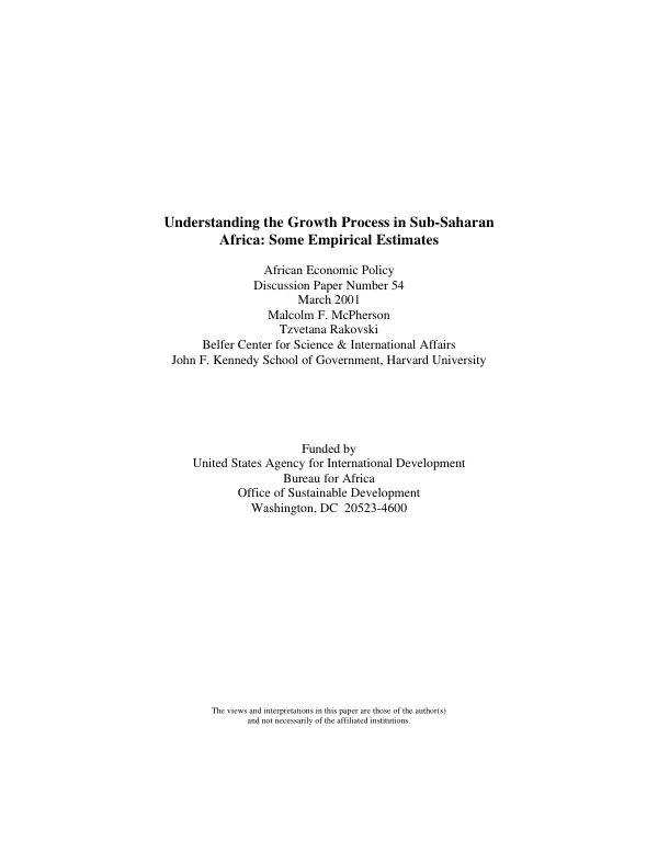 Understanding the growth process in sub-Saharan Africa : some empirical estimates