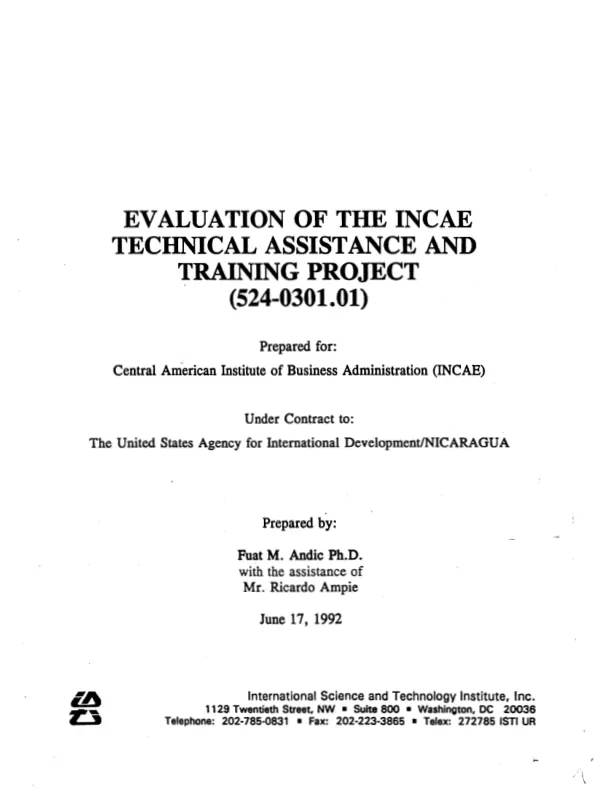 Evaluation of the INCAE technical assistance and training project (524-0301.01)