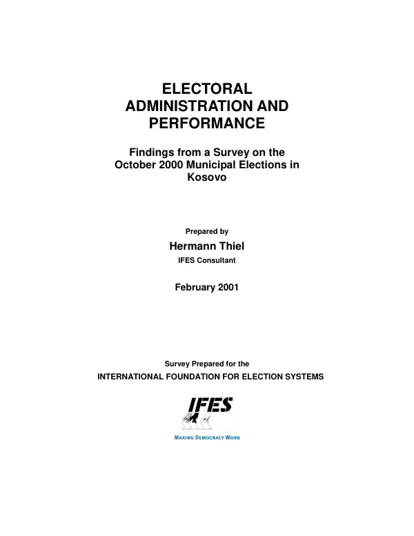 Electoral administration and performance : findings from a survey on the October 2000 municipal elections in Kosovo