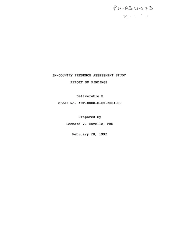 In-country presence assessment study : report of findings