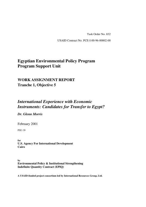International experience with economic instruments : candidates for transfer to Egypt?