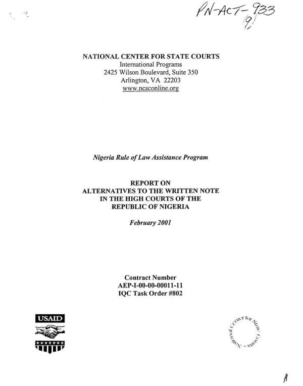 Nigeria rule of law assistance program : report on alternatives to the written note in the high courts of the Republic of Nigeria