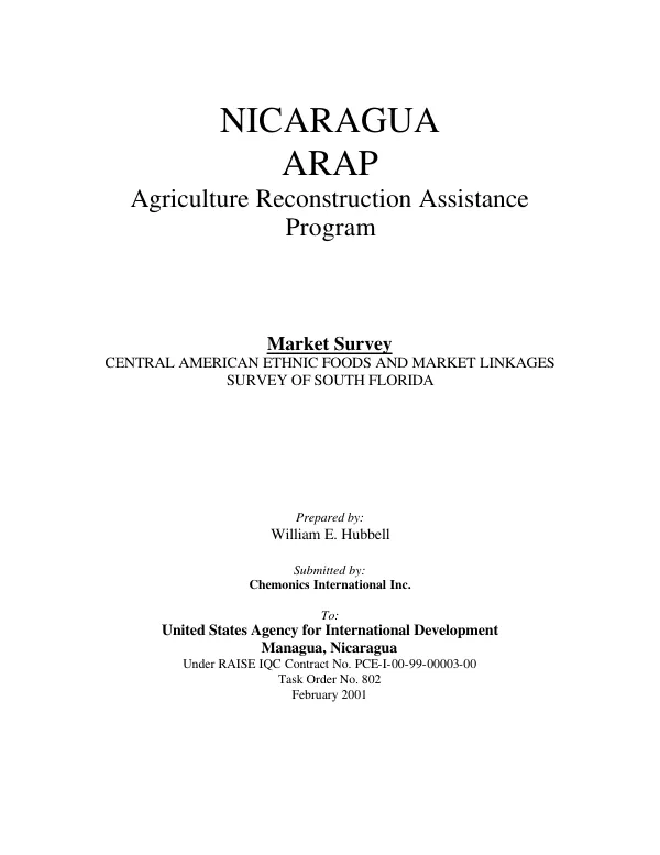 Nicaragua ARAP, agriculture reconstruction assistance program : market survey : Central American ethnic foods and market linkages survey of South Florida